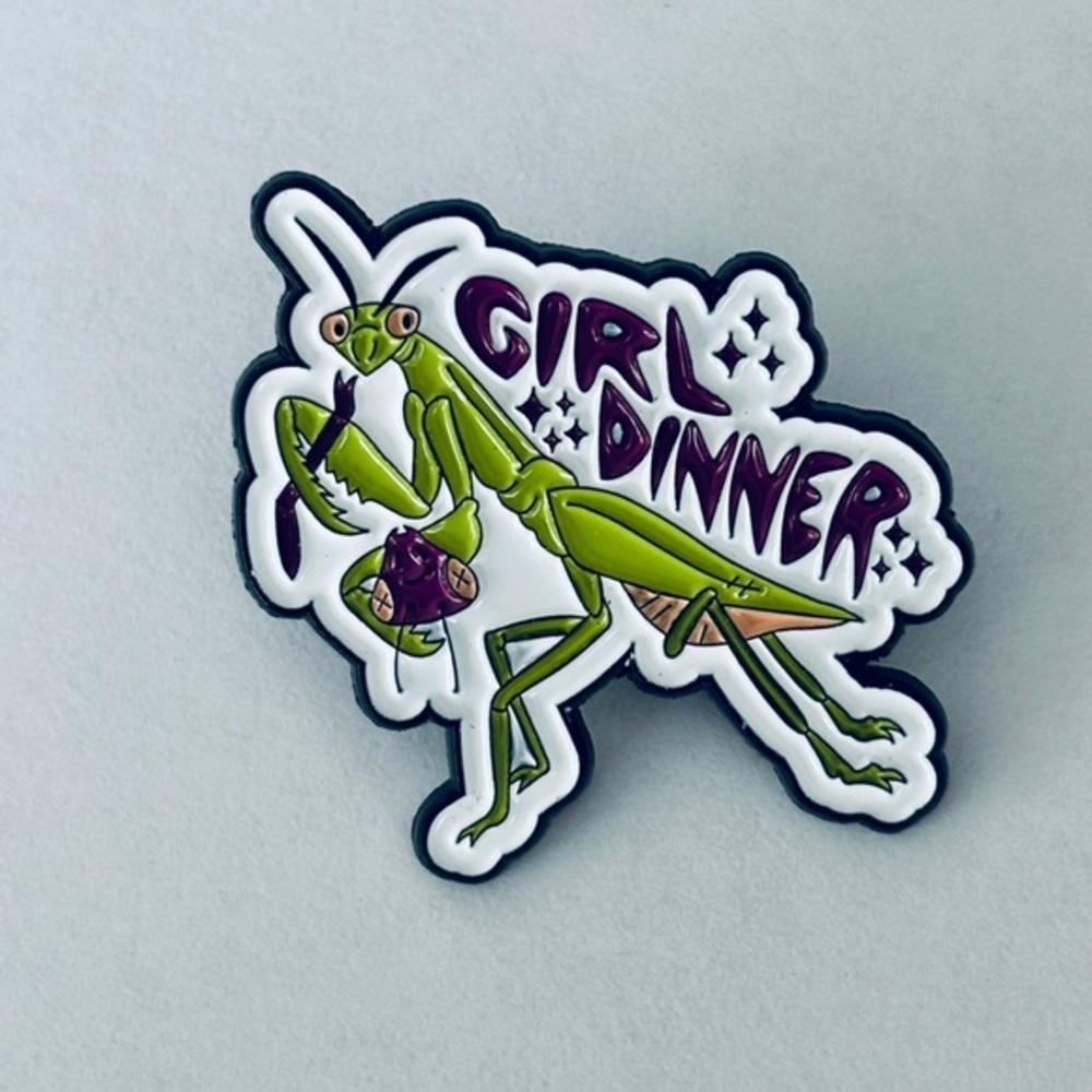 Girl Dinner Praying Mantis Enamel Pin, NWT
